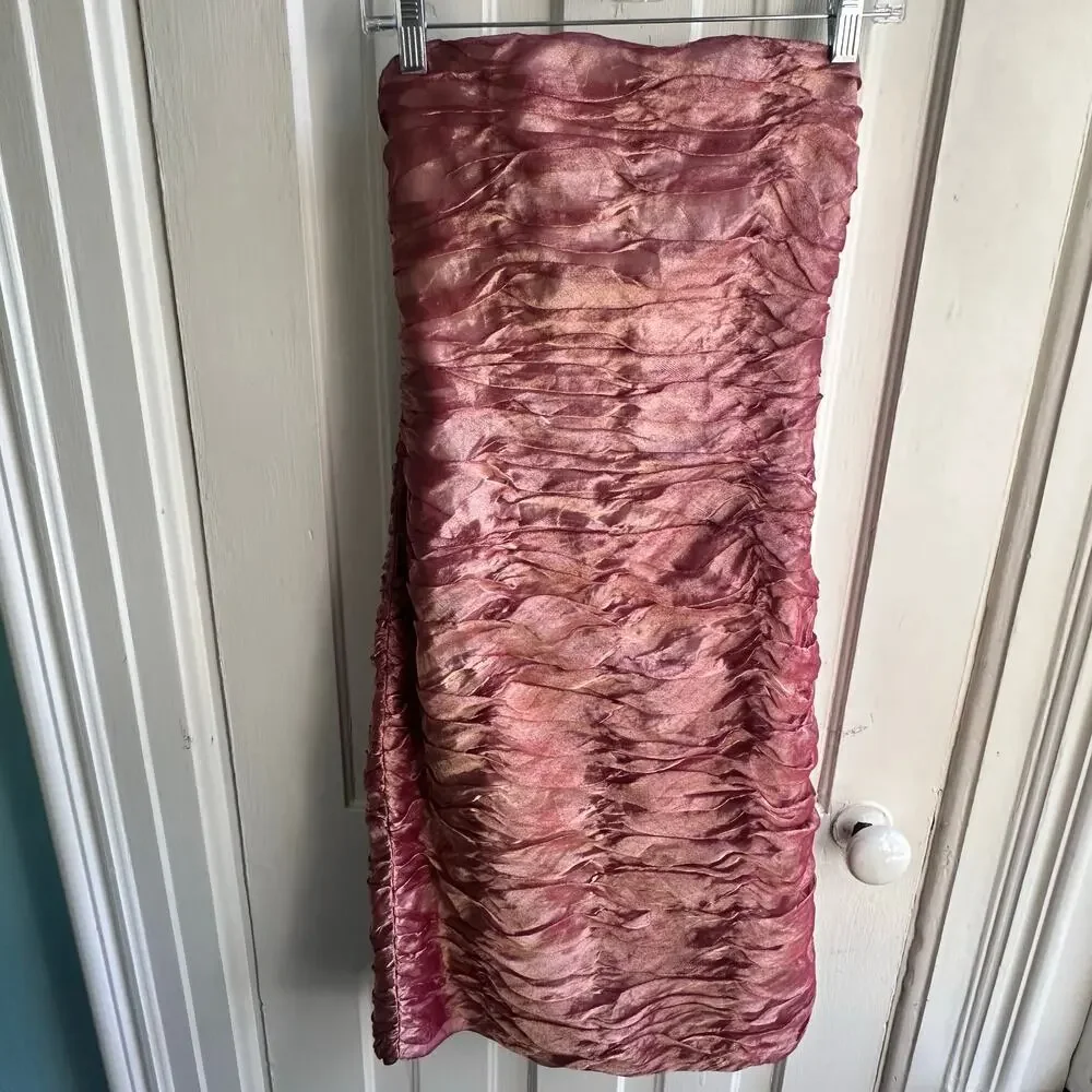 Victor Costa Vintage 90s Strapless Ruched Silk Mini Dress